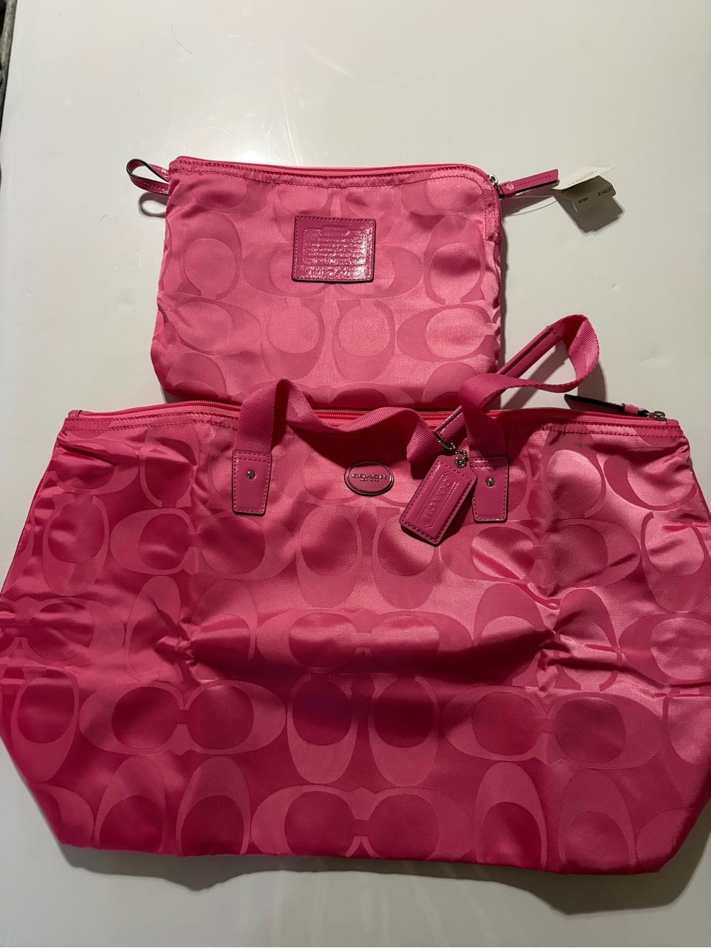Coach Hot Pink Signature Tote with Matching Pouch